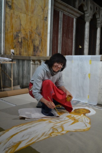 Rachel Alem in 2015, working on the Divine Mercy. Station 2 of the Way of Mercy in Westminster Cathedral, London